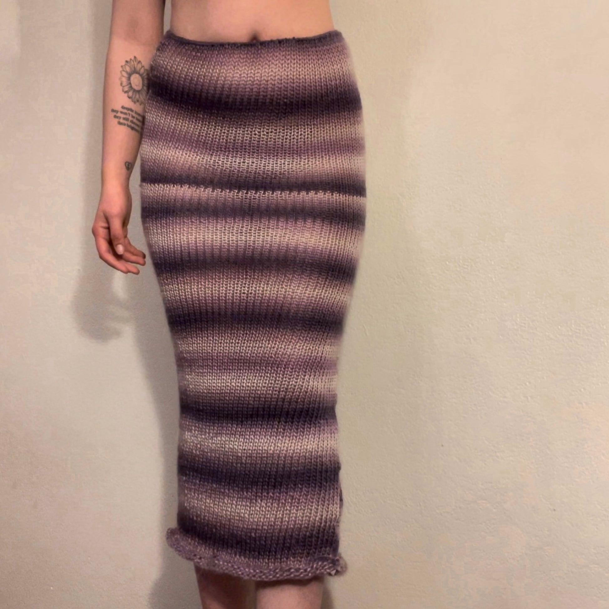 purple striped knit midi skirt 