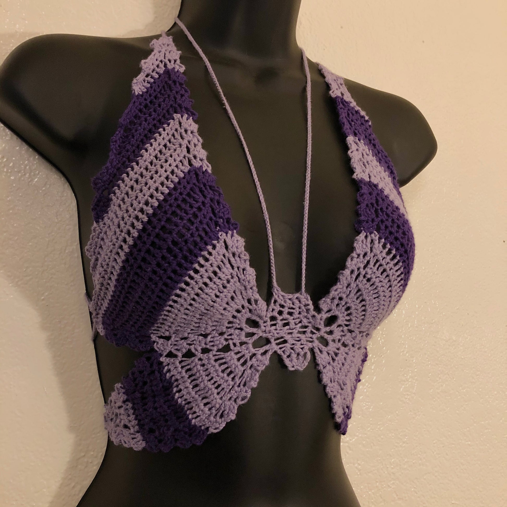 Purple crochet butterfly top